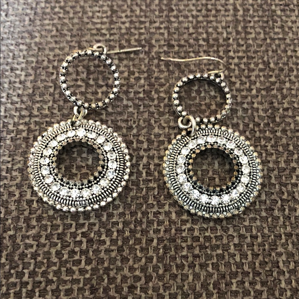 Silver Crystal Circle Drop Earrings - Women Jewelry